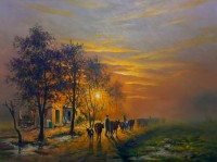 Hanif Shahzad, Return to Home, 27 x 36 Inch, Oil on Canvas, Landscape Painting, AC-HNS-110